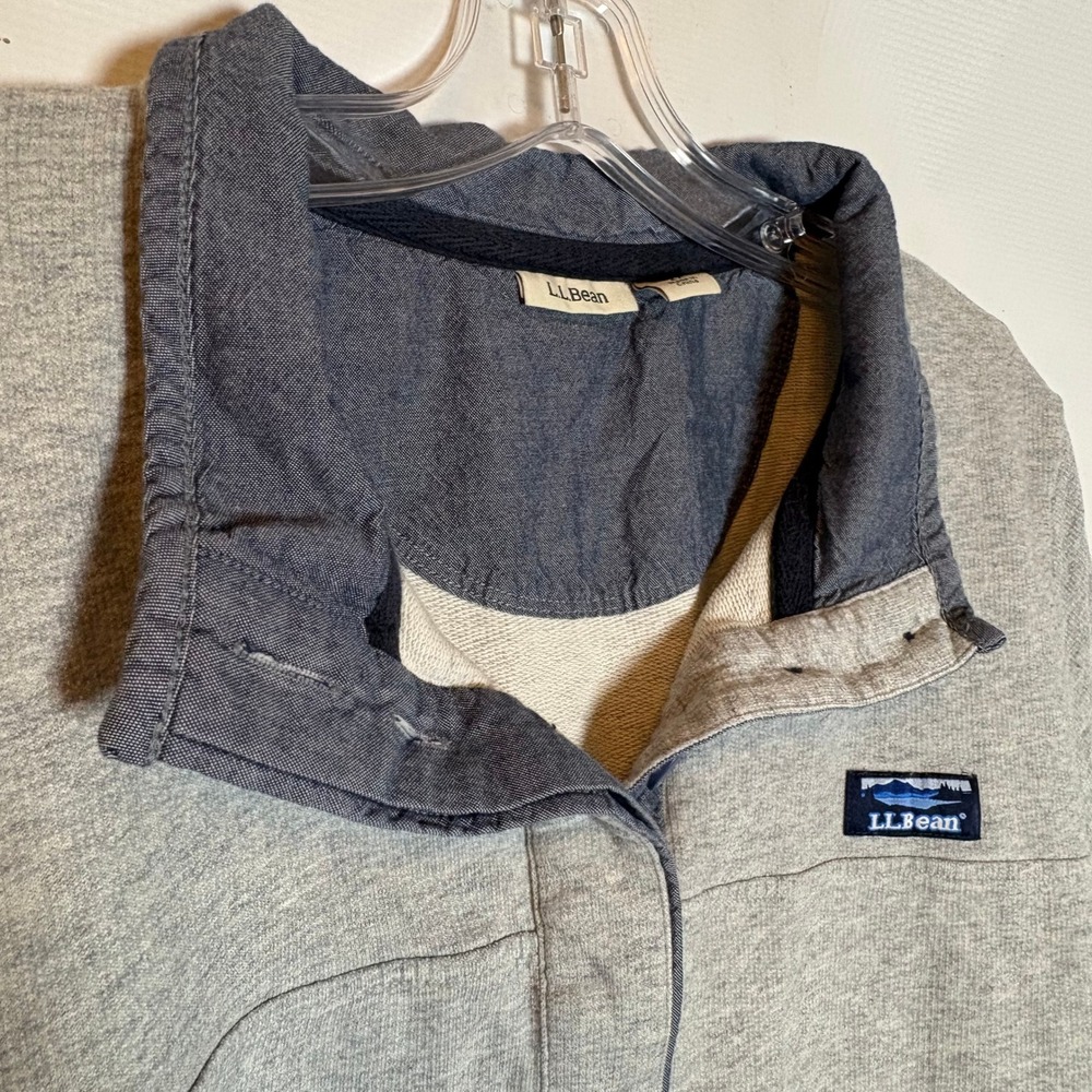 Llbean Men Gray Pullover Sweatshirt Button Neck C… - image 2